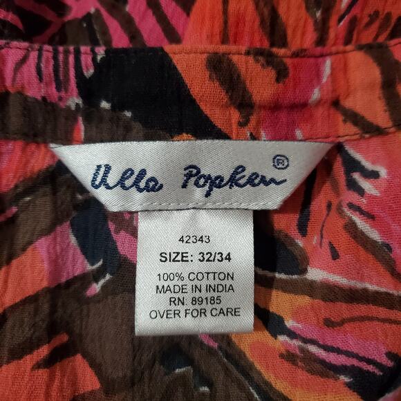 Ulla Popken Tropical Gauzy Crinkle Button Roll Tab Tunic Blouse Womens 32/34 - Picture 7 of 9